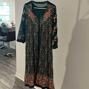 Green Womens Indian Dress with jacket and scarf